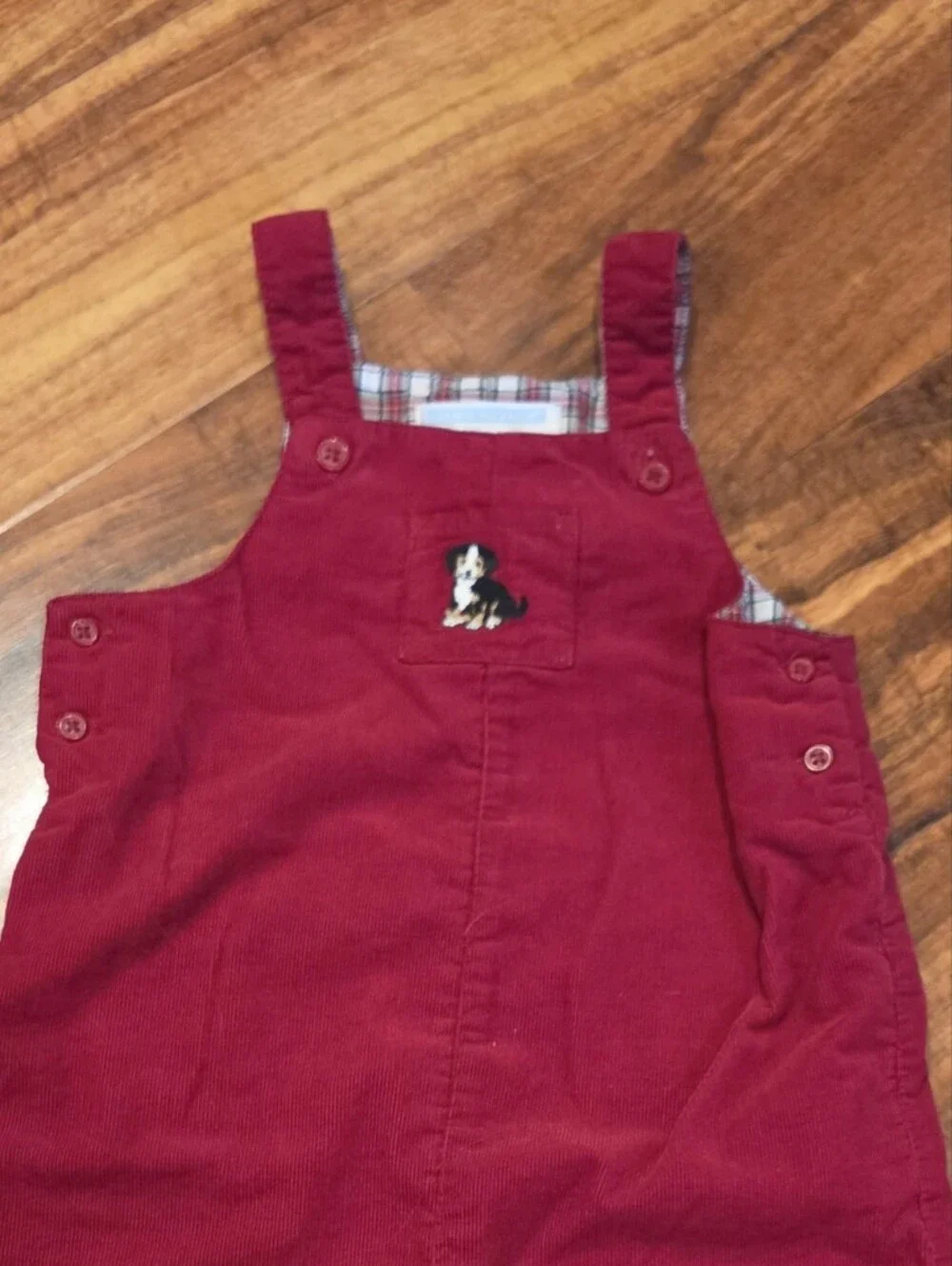 Janie and Jack EUC 12-18 Months Red Corduroy Overalls, Bodysuit and Dog Sweater